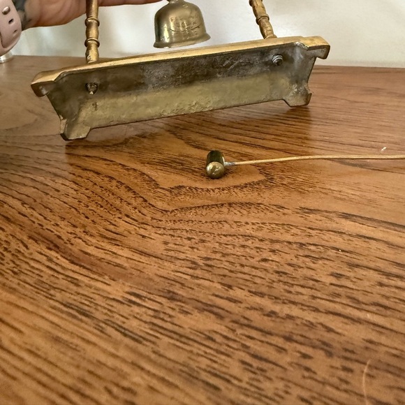 Vintage Chinese Brass Bell & Stand Fish Decoration On Top W/ Striker Gold Color - Picture 8 of 8
